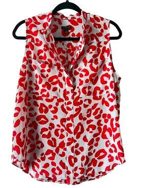 Ann Taylor Red and White Sleeveless Leopard Printed Blouse